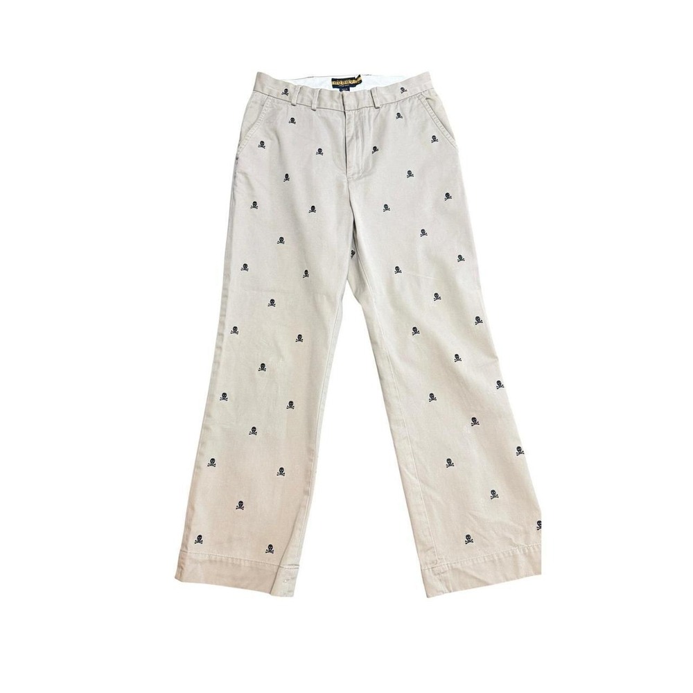 Ralph Lauren Rugby Mens 30 Tan Skull Crossbones Embroidered Chino Pants Khaki